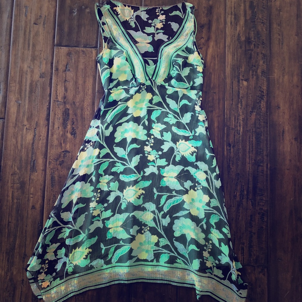 Elie Tahari Black Dress with Mint and Pale Yellow Floral Print